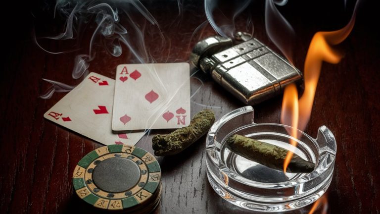 poker cards cannabis fire