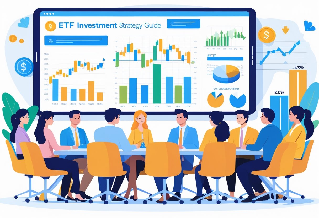 초보자들이 금융 전문가와 함께 ETF 투자 전략을 배우는 장면