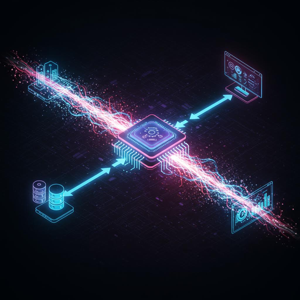 금융 그래프와 차트, 거래 장비가 함께 배치되어 디지털 자산과 투자 분석이 결합된 글로벌 시장 환경을 표현한 장면