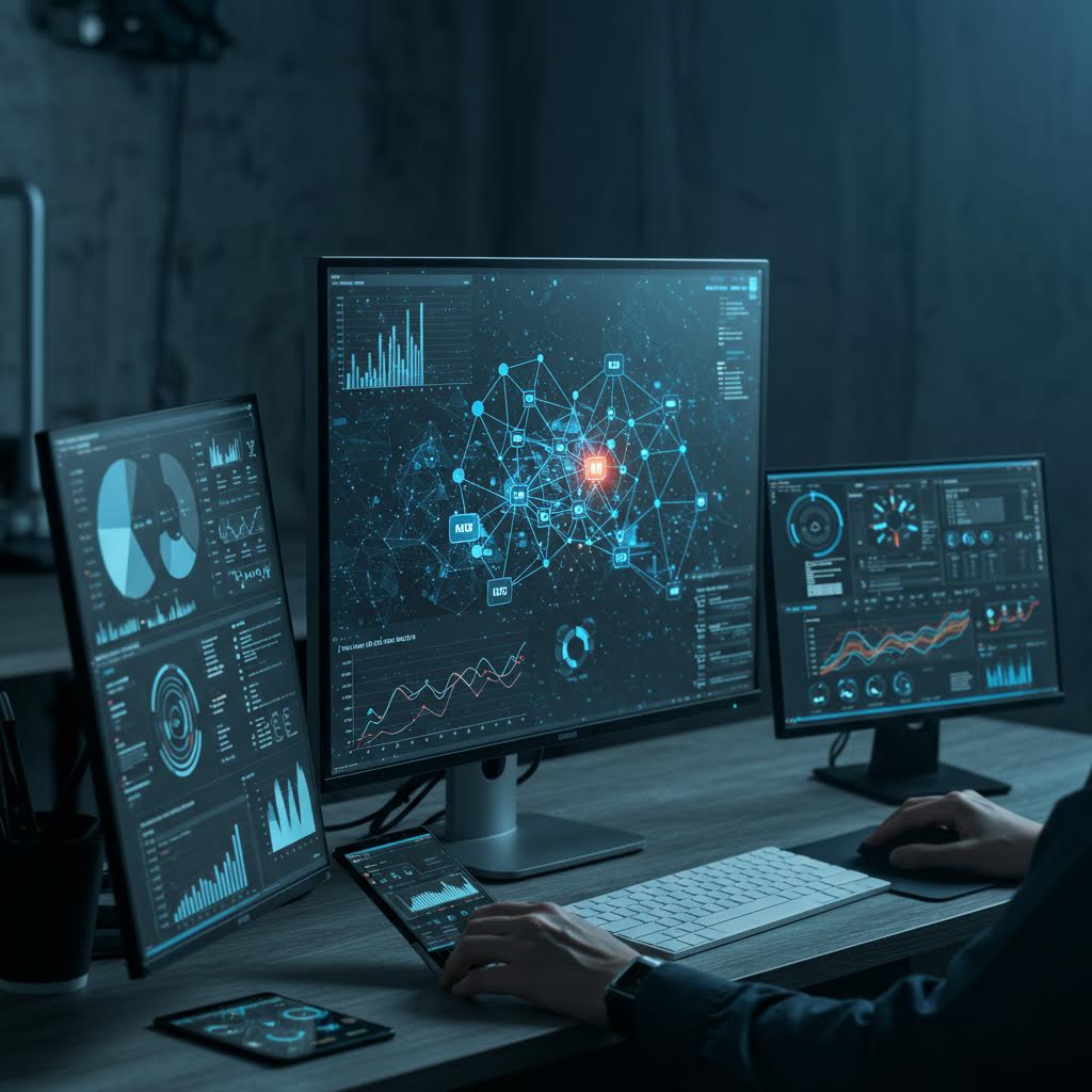 유리 벽 회의실에서 전문가들이 화이트보드와 그래프를 활용해 백오피스 혁신 전략을 논의하는 협업의 순간