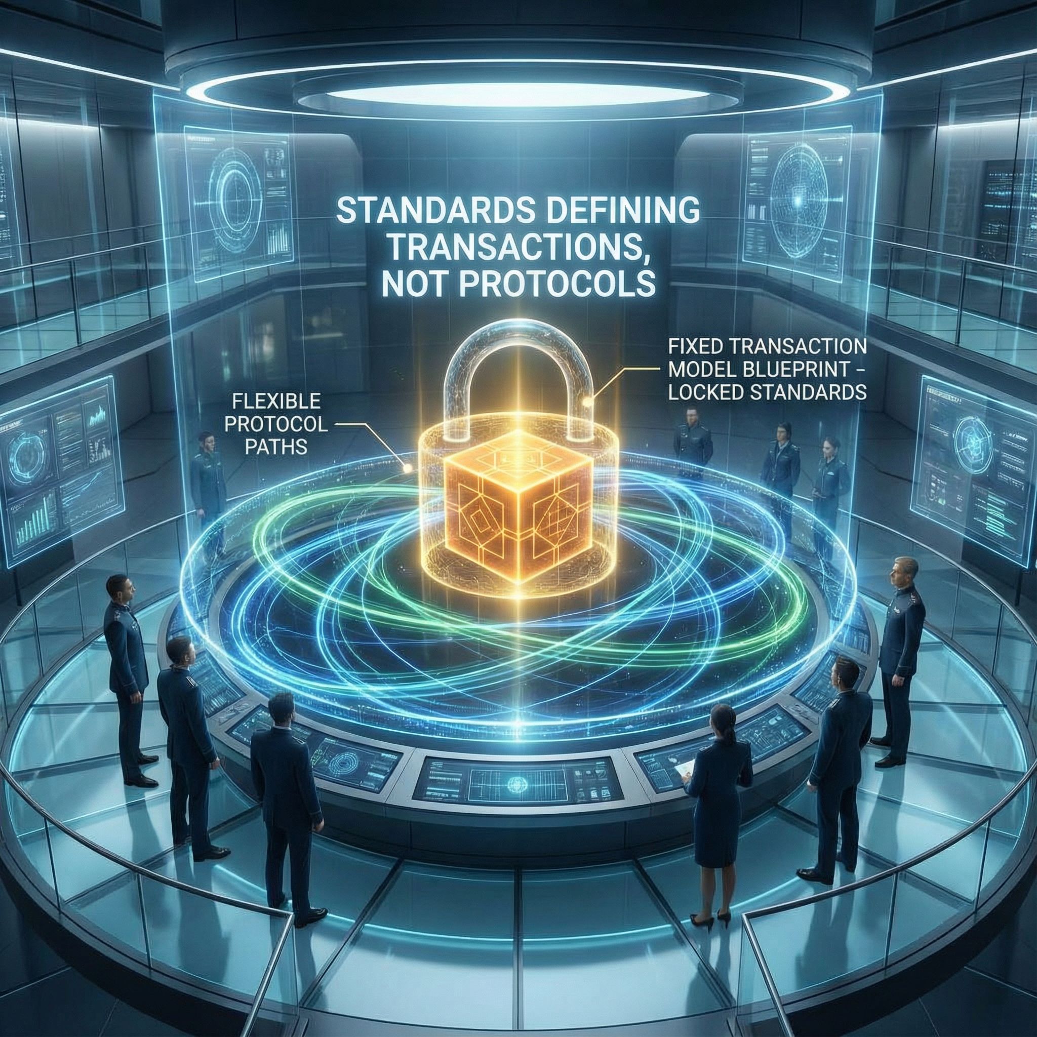 푸른빛 홀로그램 허브에 유연한 경로 선들과 잠금 표시된 고정 청사진이 강조된 모습이다