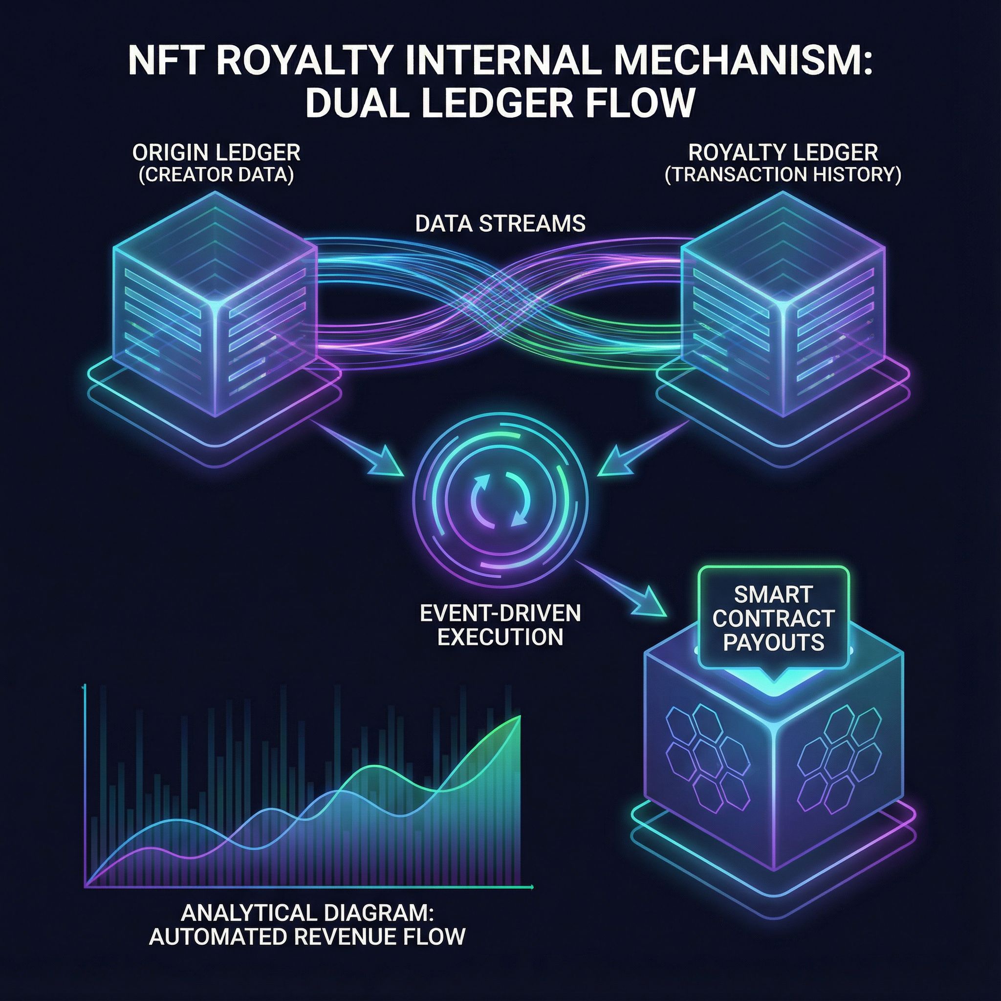 네온 파란 UI에 두 원장 도표가 나란히, 데이터 흐름선이 연결된 모습이다
