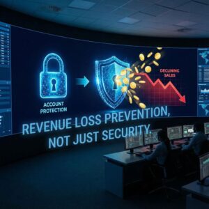 파란 대시보드에 자물쇠가 방패로 변해 동전 누출과 하락 그래프를 막는 모습이다