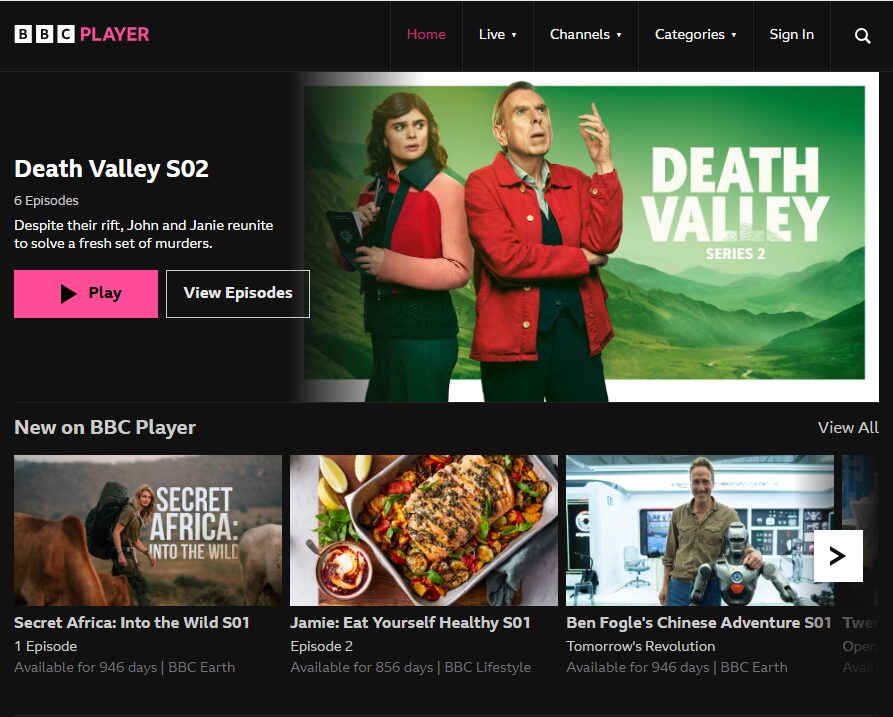 Official broadcaster platform organizing television programs in a centralized catch-up library.